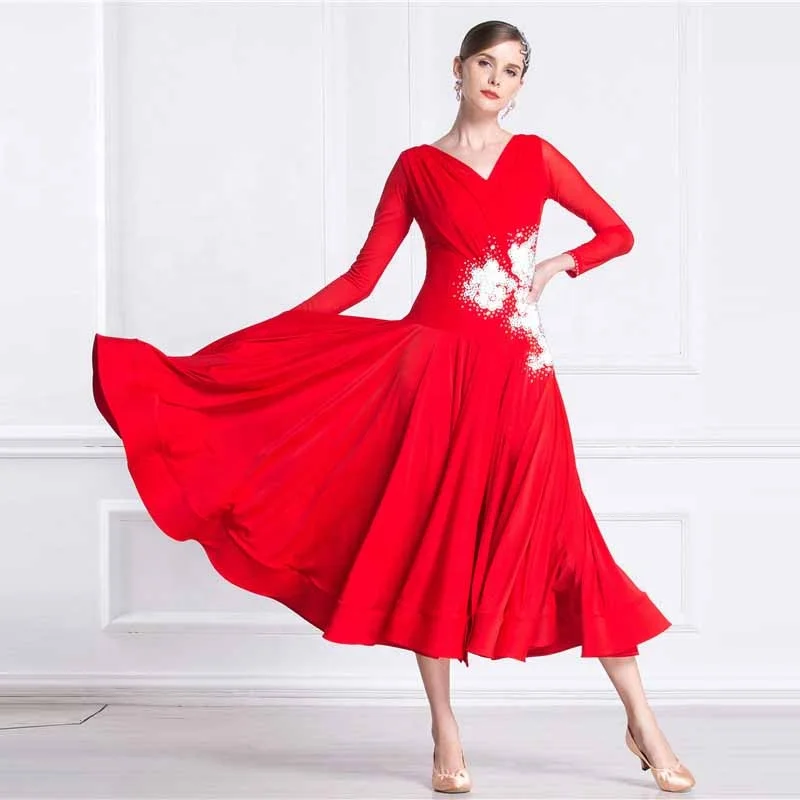 M1804 Red Modern Ballroom Dance Practice Dress Highend National