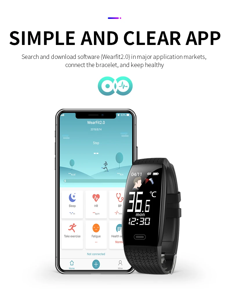 2020 New Product Health Body Temperature Smart Watch T5 Thermometer