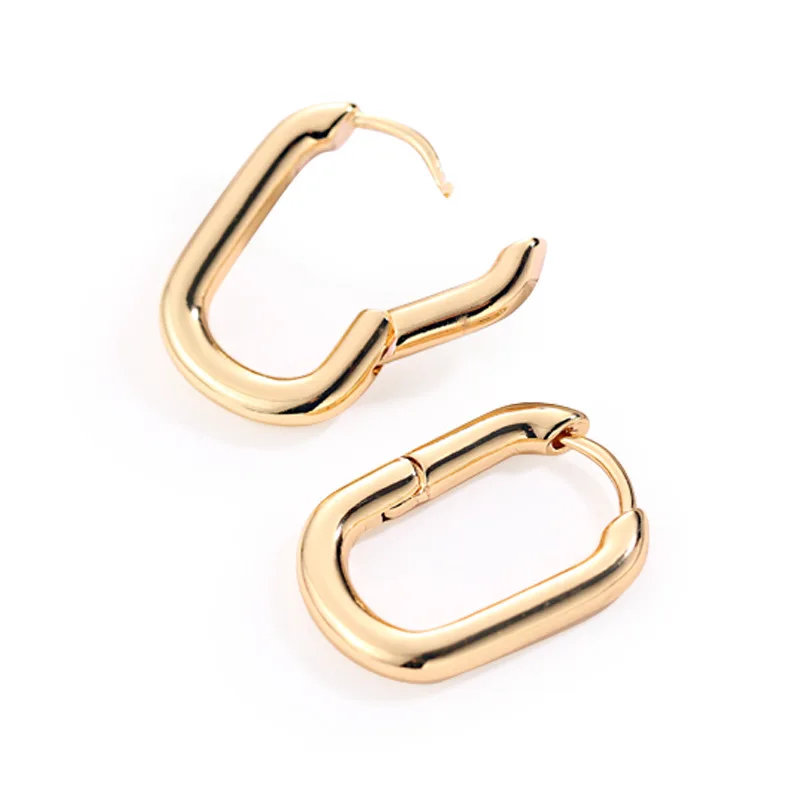 

2020 Best Selling Minimalist French Gold Chic O Shaped Hoop Earrings Brass Geometrical Chunky Hoops Earrings For Girls, Picture
