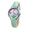 New Arrive Original Smiling Face Brand Cute Thin Leather PU Women Girls Children Quartz Wrist Watch Clock Mint Green Pink