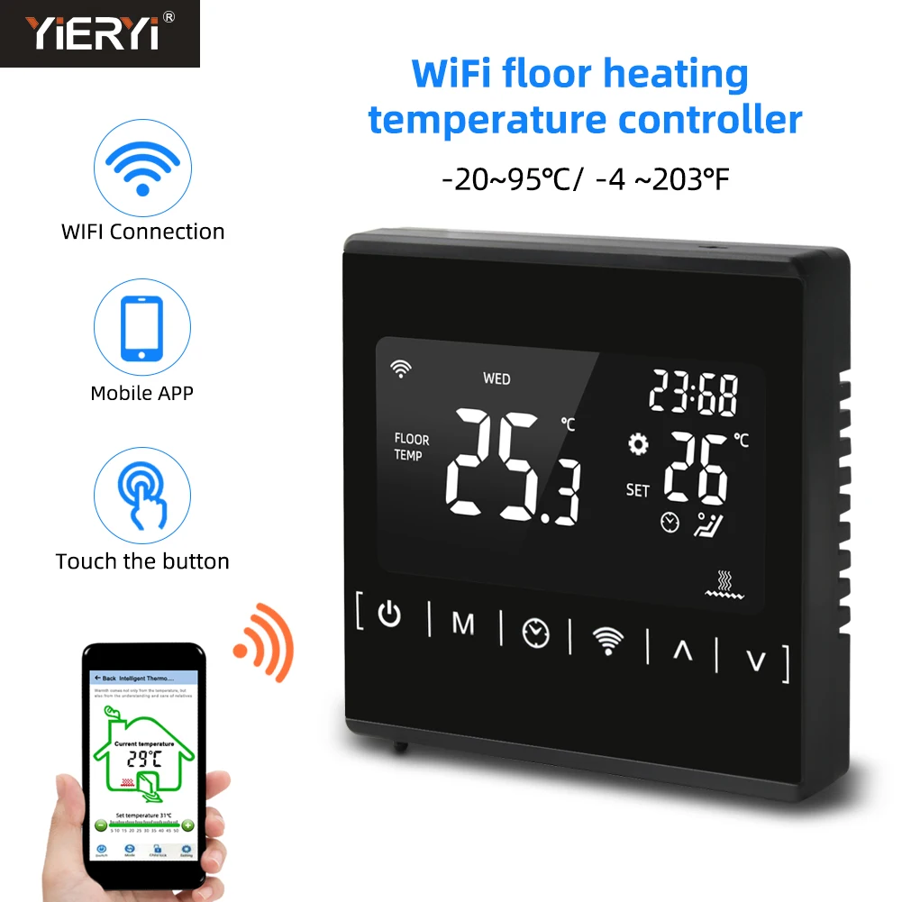 WIFI Floor Heating Thermostat for Electric /Gas Boiler Water Heating Voice Temperature Controller Touch Screen Fahrenheit