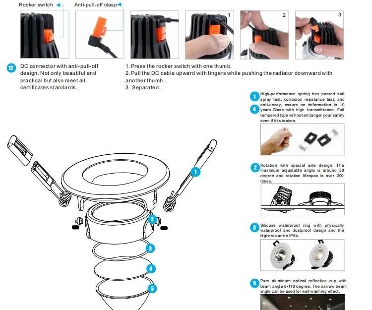 5 Year Warranty Triac Dimmable Downlights Bathroom IP54 Waterproof 12W LED Recessed Ceiling light