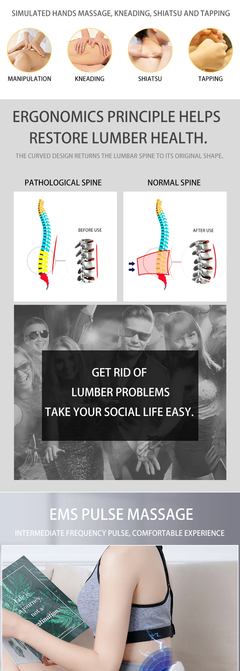2023  Lumbar Muscle Strain Wireless Air Pressure Massage Electric Pain Relief Smart Waist Massager EMS Infrared Heating Relieves