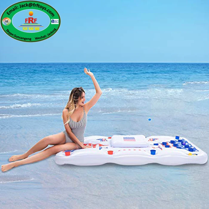 Summer Party Fun Pool Float Games Inflatable Beer Pong Table Raft Lounge With Built In Cooler