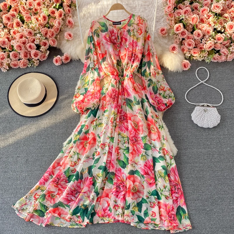 Fiorire rusty rose fashion floral print wrap maxi dress