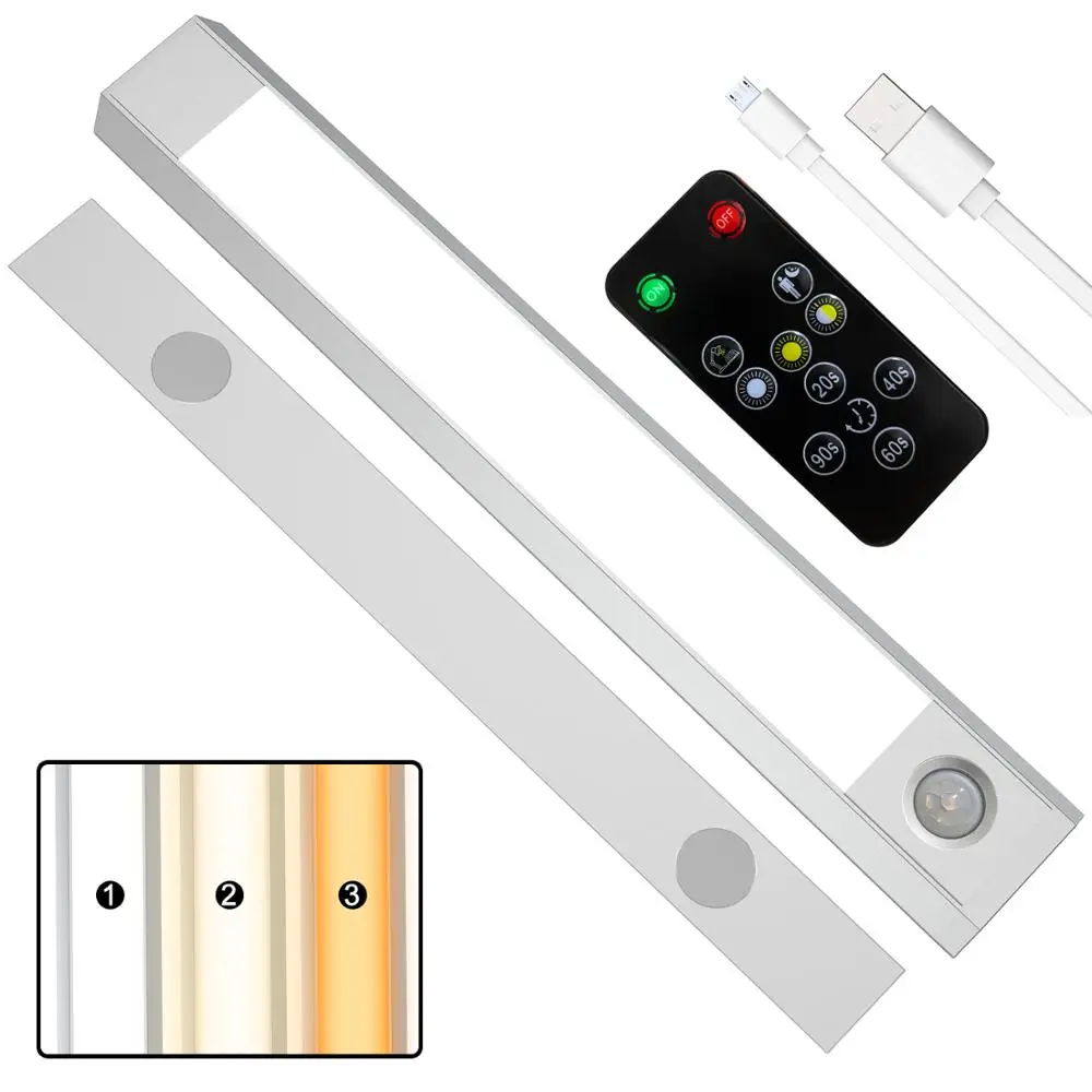 Newest Longer Remote Control Cabinet Light,Dimmable Wireless Under Counter Lighting,Stick-on Chargeable Closet LED Night Light