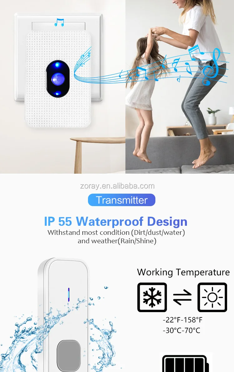 2020 Optional 55 Ringtones Wireless Doorbell for Apartments