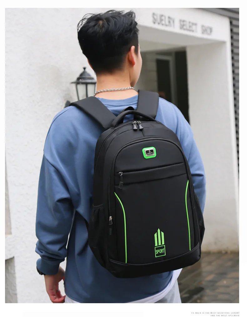 Men's Nylon Oxford Cloth Backpack Large Capacity Casual Travel Bag Polyester Lining Waterproof for Students Simple Everyday Use