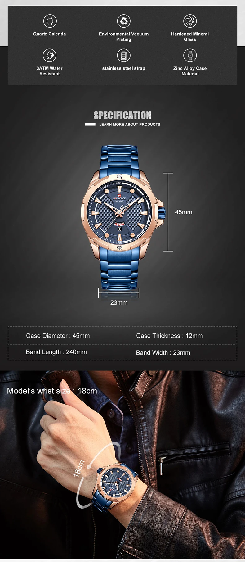 NAVIFORCE Fashion Blue Watch Men Luxury Quartz Wristwatch Sport Casual Clock Waterproof Watches Relogio Masculino