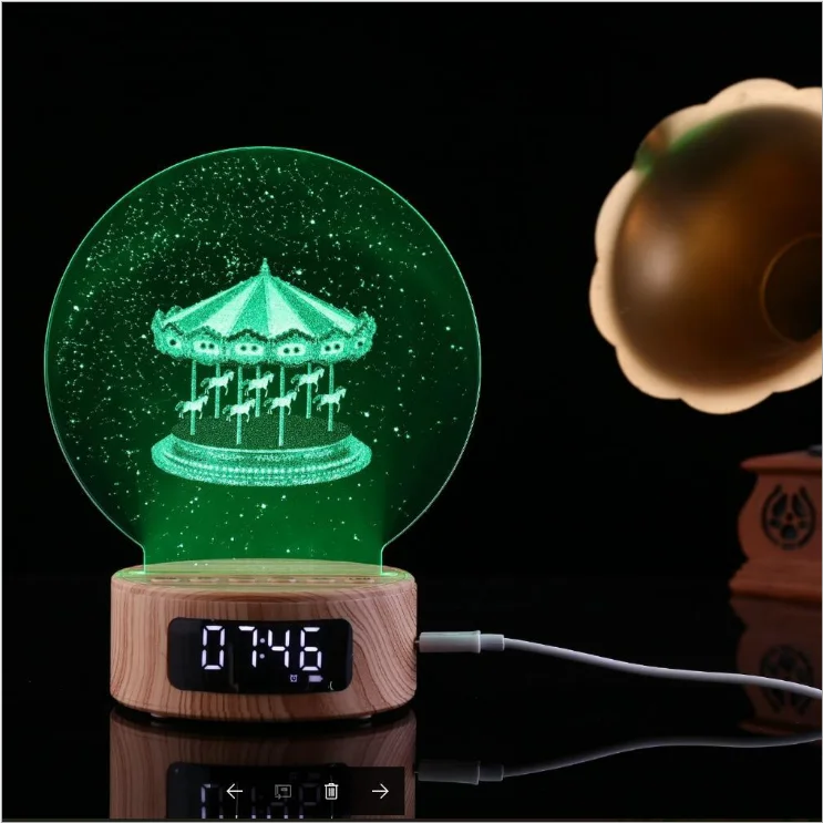 Aisle Home Hotel Mini Acrylic 3d Decoration Lamps artificial acrylic USB 5V 5W Speaker Clock Music LED Night Lights