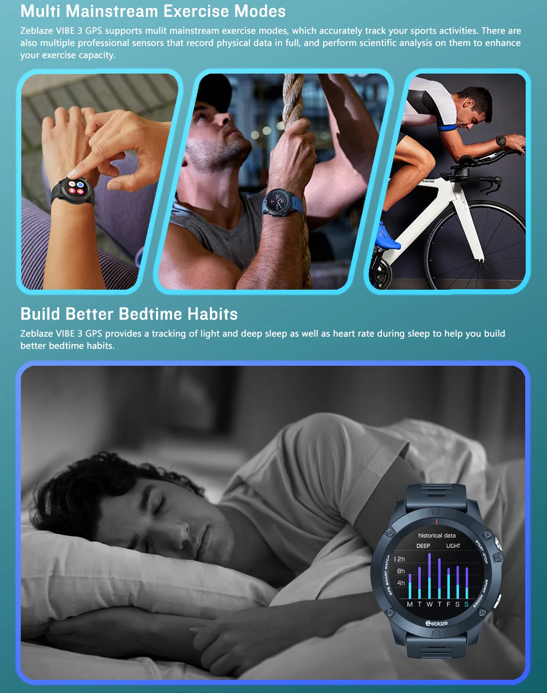 Zeblaze VIBE 3 GPS Smartwatch Heart Rate Multi Sports Modes Waterproof long Battery Smart Watch Zeblaze VIBE 3 GPS