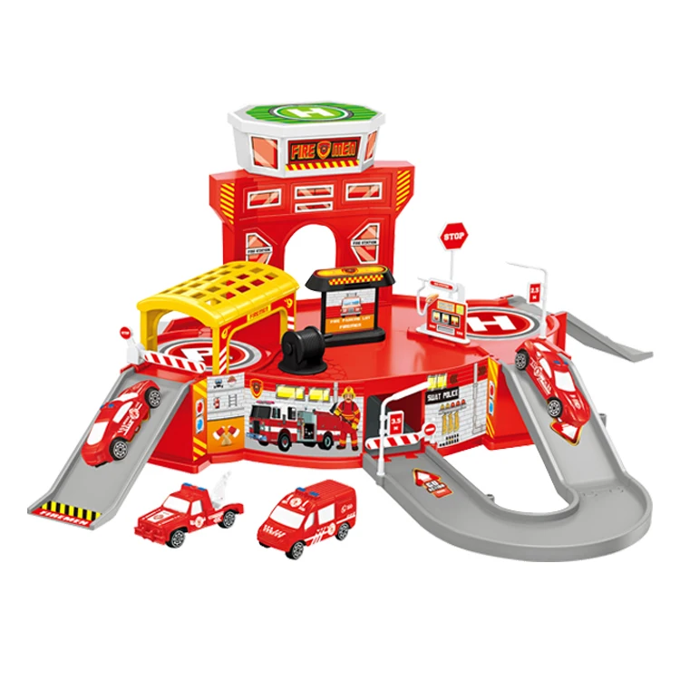 Factory wholesales plastic kids garage slot engineering police parking lot toy