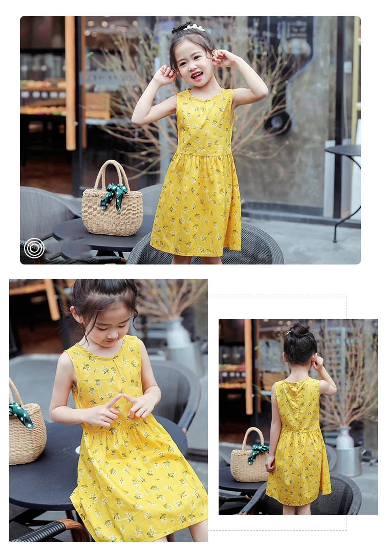 100%cotton hot night summer casual fashion design floral printing  baby girl kids dresses