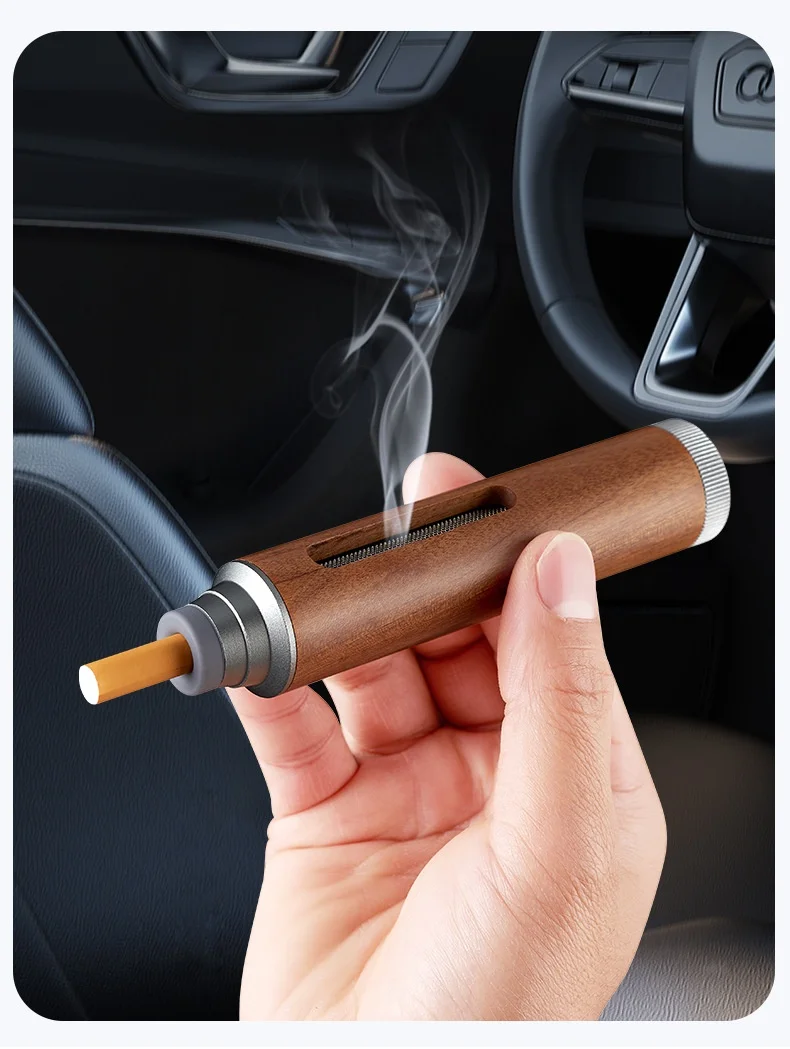 Wholesale Modern Portable Ashtray Cigarette Holder Ash Packed Smokeless Wooden Ash-free Car Handheld Ashtray Smoking Accessory