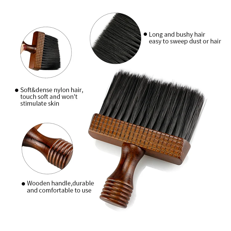 Classic Solid Wood Barber Neck Duster Brush Professional Wooden Stripe