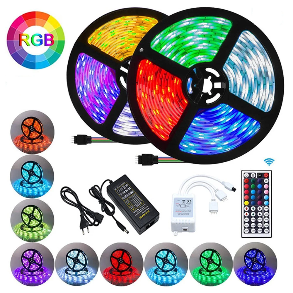 RGB SMD5050 LED Light Source IP65 DIY 44 key IR Remote Control High Lumens 16.4ft 32.8feet Flexible Strip LED Kits For Home Room