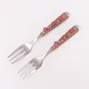 gemstone beaded stainless steel cutlery set flatware dinner table fruit forks