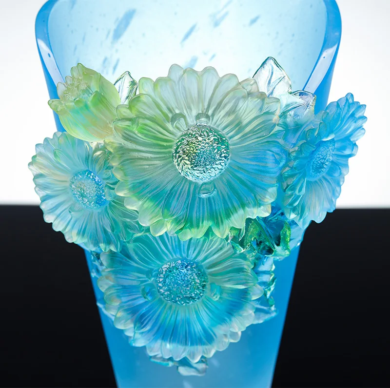 Modern round Transparent Glaze Crystal Vase Stylish Carved Design with Flower Theme Direct  Home Decor Ashtray details