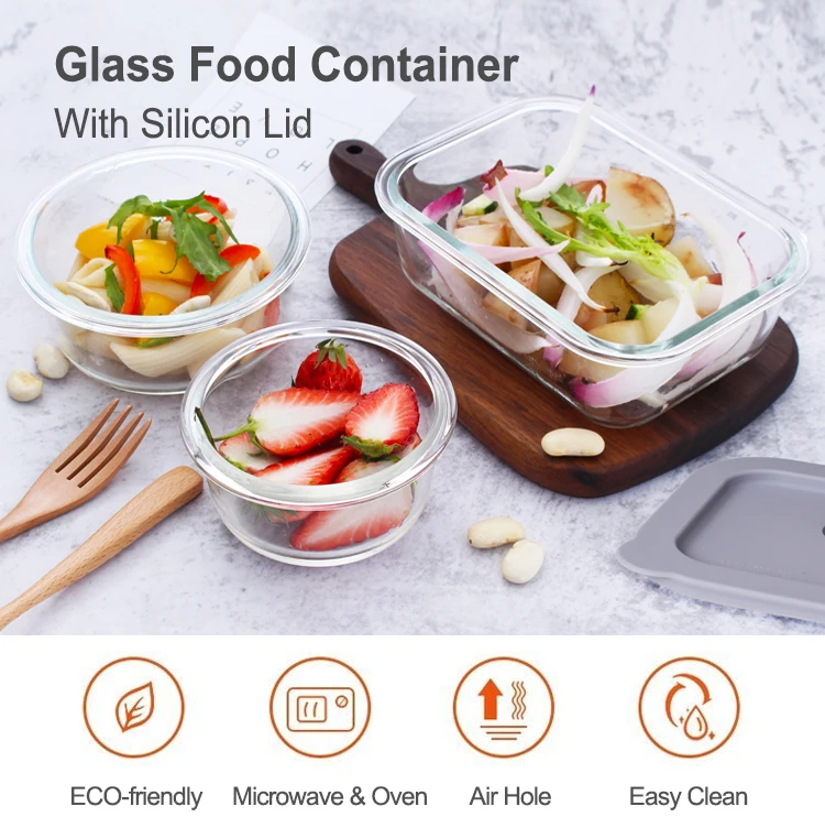 Bpa Free Microwave Safe Reusable Leakproof Glass Meal Prep Food Storage