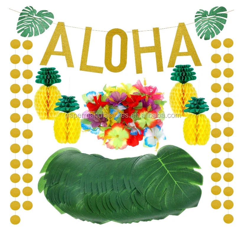 TMCCE Hawaiian Aloha Party Decorations Large Gold Glittery Aloha Banner for L... 