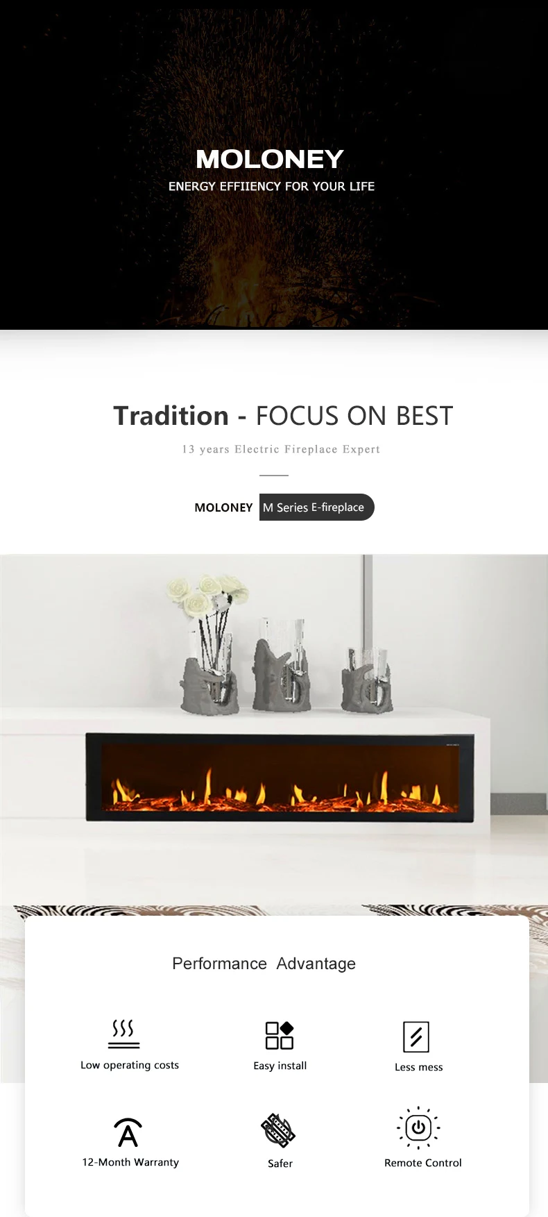 Electric fireplace and home decoration for indoor luxury black white led light fire metal