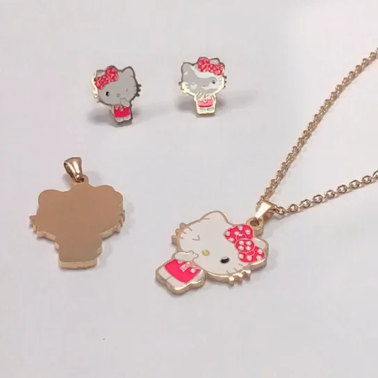 Cartoon Children Jewelry Set Hello Kitty Jewelry Sets Gold Earring And