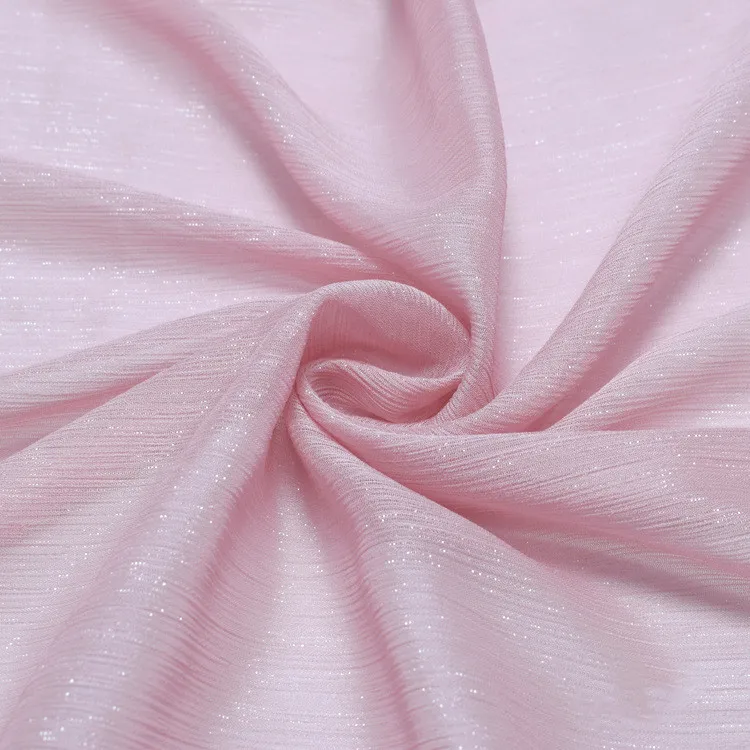 用于时尚连衣裙材料的银色丝绸雪纺头巾织物