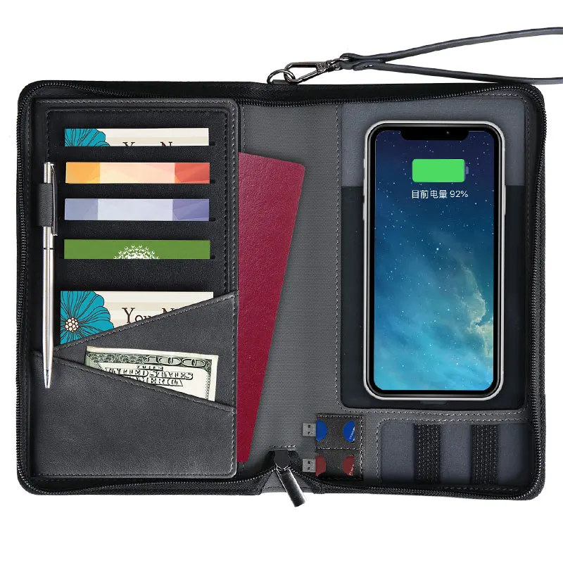 Pu Leather Powerbank Charging Wallet With Wireless Charger Power Bank