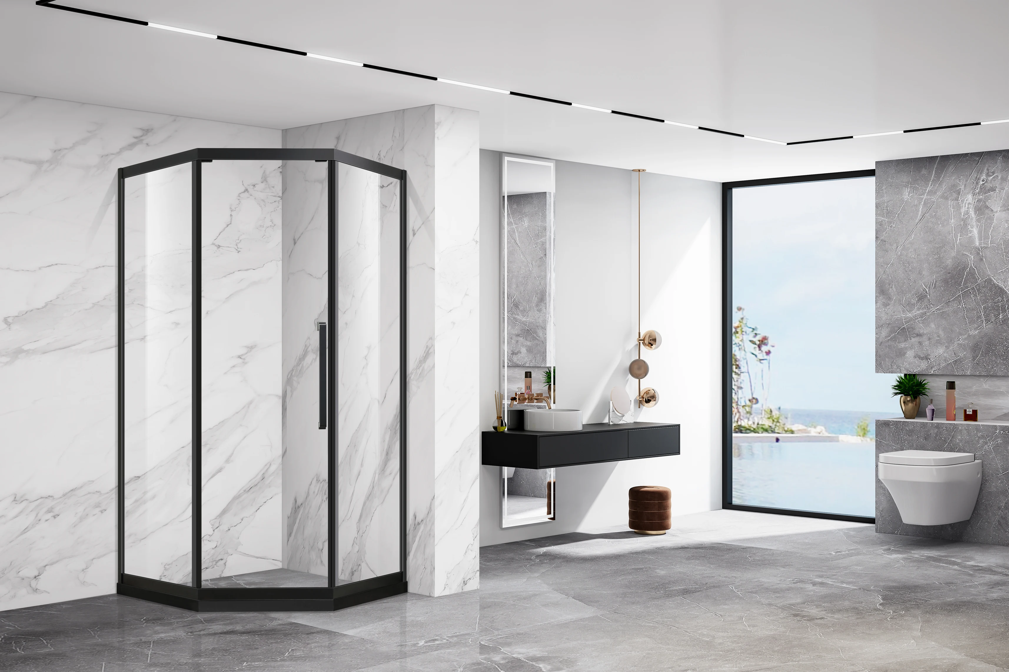 Small Bathroom Space Design Use Of Sliding Shower Doors Rotating Glass