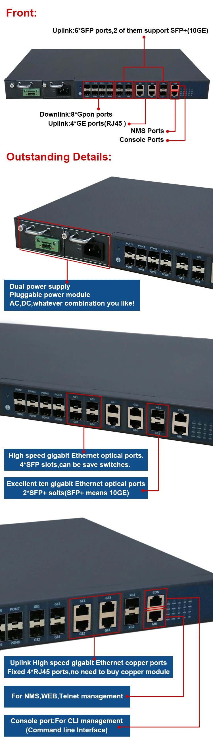 Dual Power Supply Zte Epon/gpon 8 Port 1.25g 10g Equipment Gpon Olt ...