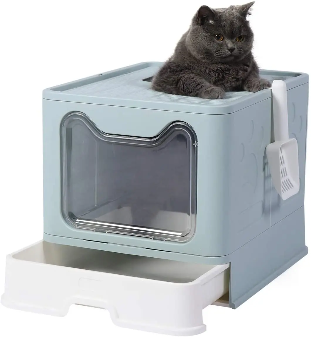 Cat Litter Box Portable Ttoilet With Lid Top Entry Type Anti-splashing ...