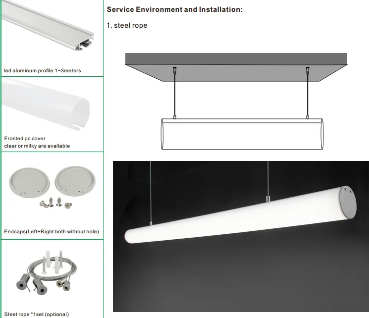 stainless steel pendant led profile for pendant lighting round shape 2 meters 30W Beam angle 250 degree