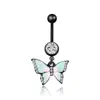 Wish Hotsale Stainless Steel Oil Dripping Butterfly Navel Ring Copper Navel Ring Crystal Butterfly Belly Button Ring