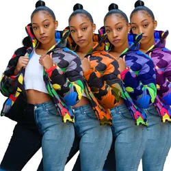 2021 New Ladies Down Jacket Camo Print Pockets Warm 4XL Plus Size Winter Down Women Padded Coat
