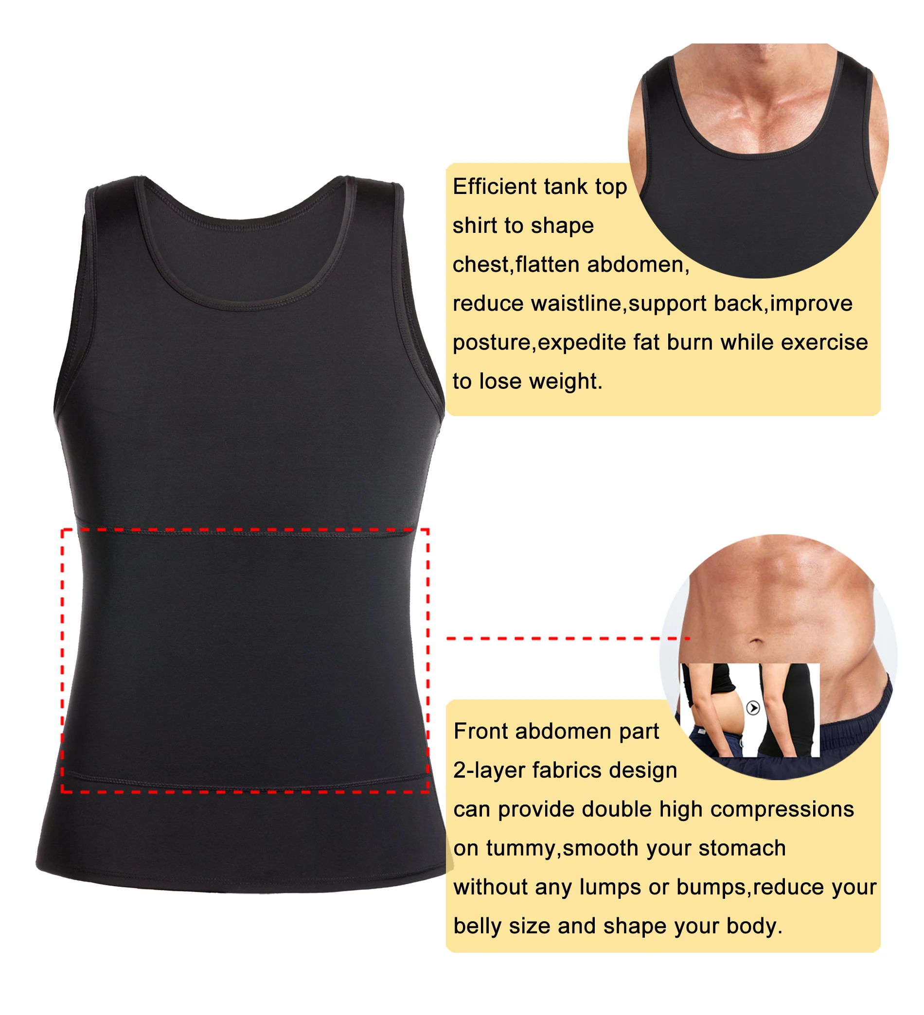 Mens Slimming Compression Shirt Tummy Control Body Shaper Vest Workout