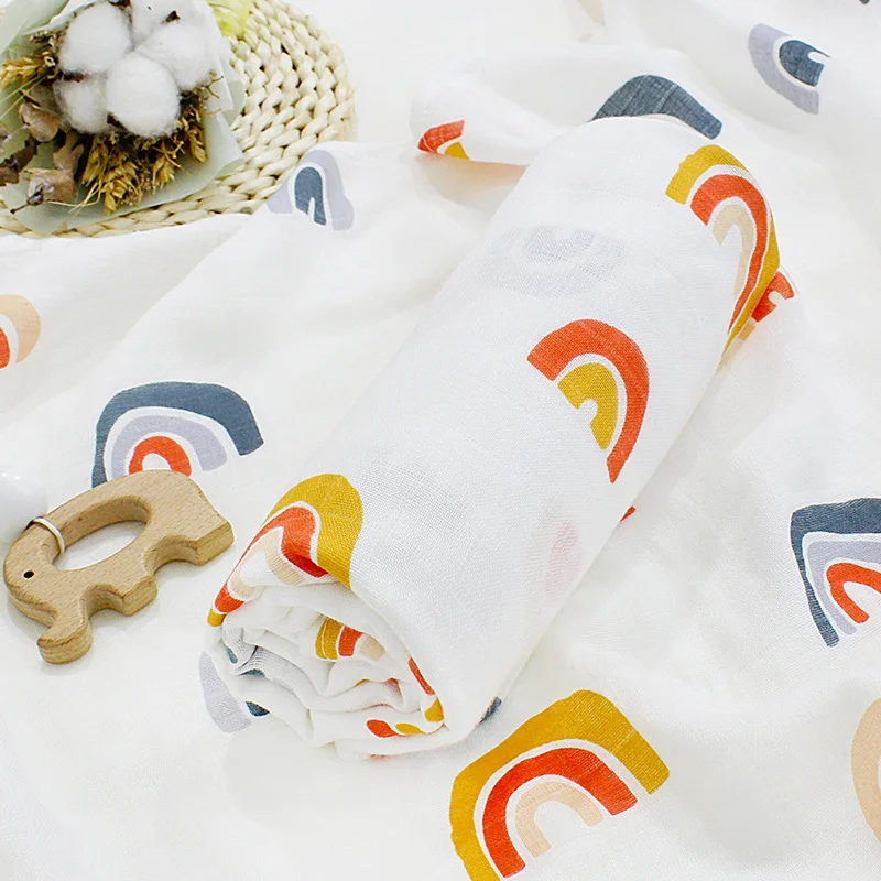 2020 Rainbow Organic Bamboo Cotton Baby Muslin Swaddle 120x120cm ...