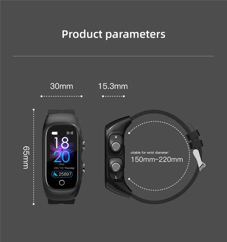 New products 2021 Heart Rate Fitness Tracker Blood Pressure Monitor Smartwatch 2 in 1 Earphone Men Women Smart watch N8