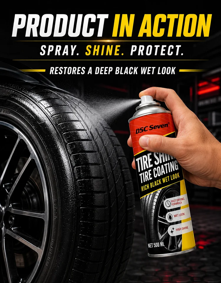 500mL  Tire Shine Polish Spray, Professional Tire Care Anti-Aging High Gloss Durable Protection Car Care Product