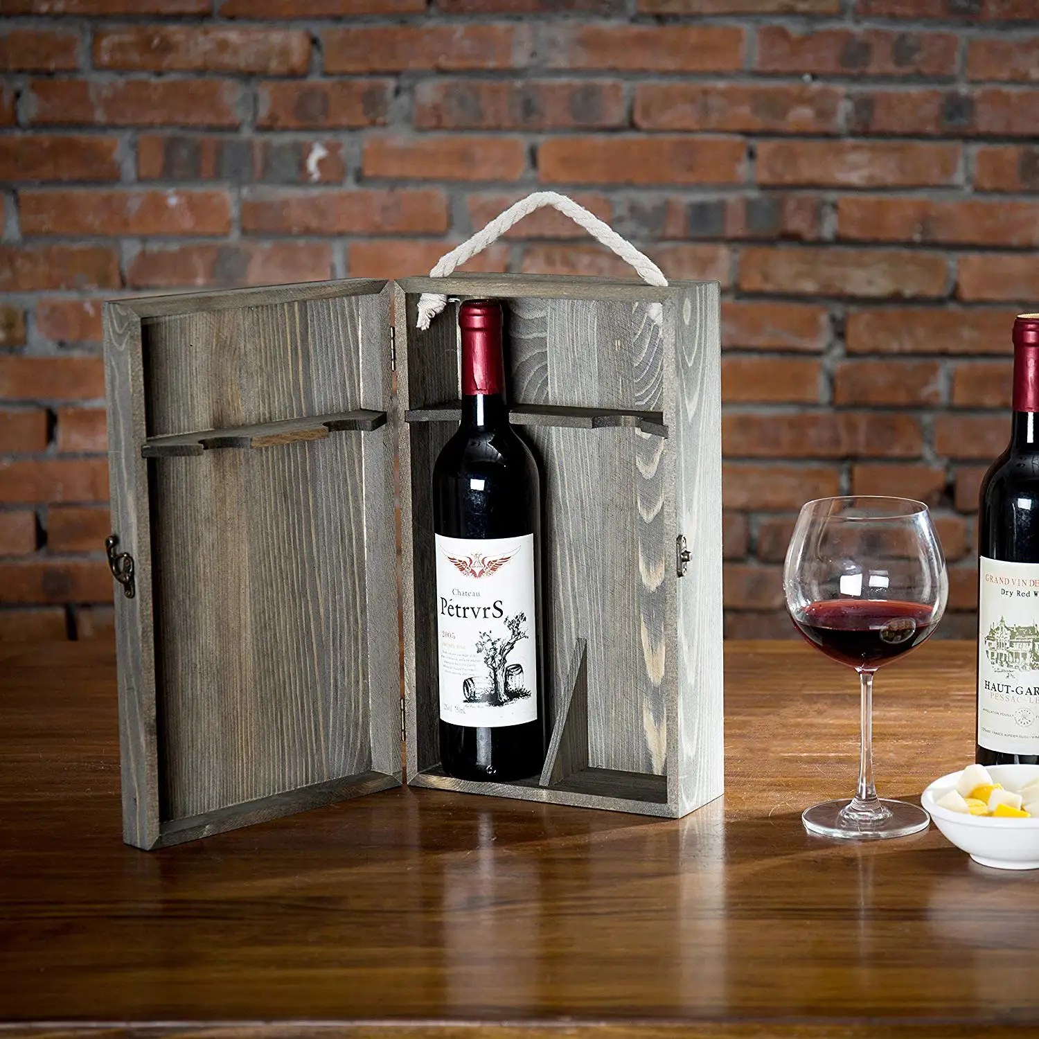 2bottle Rustic Wooden Wine Storage Box With Rope Handle Buy Wooden