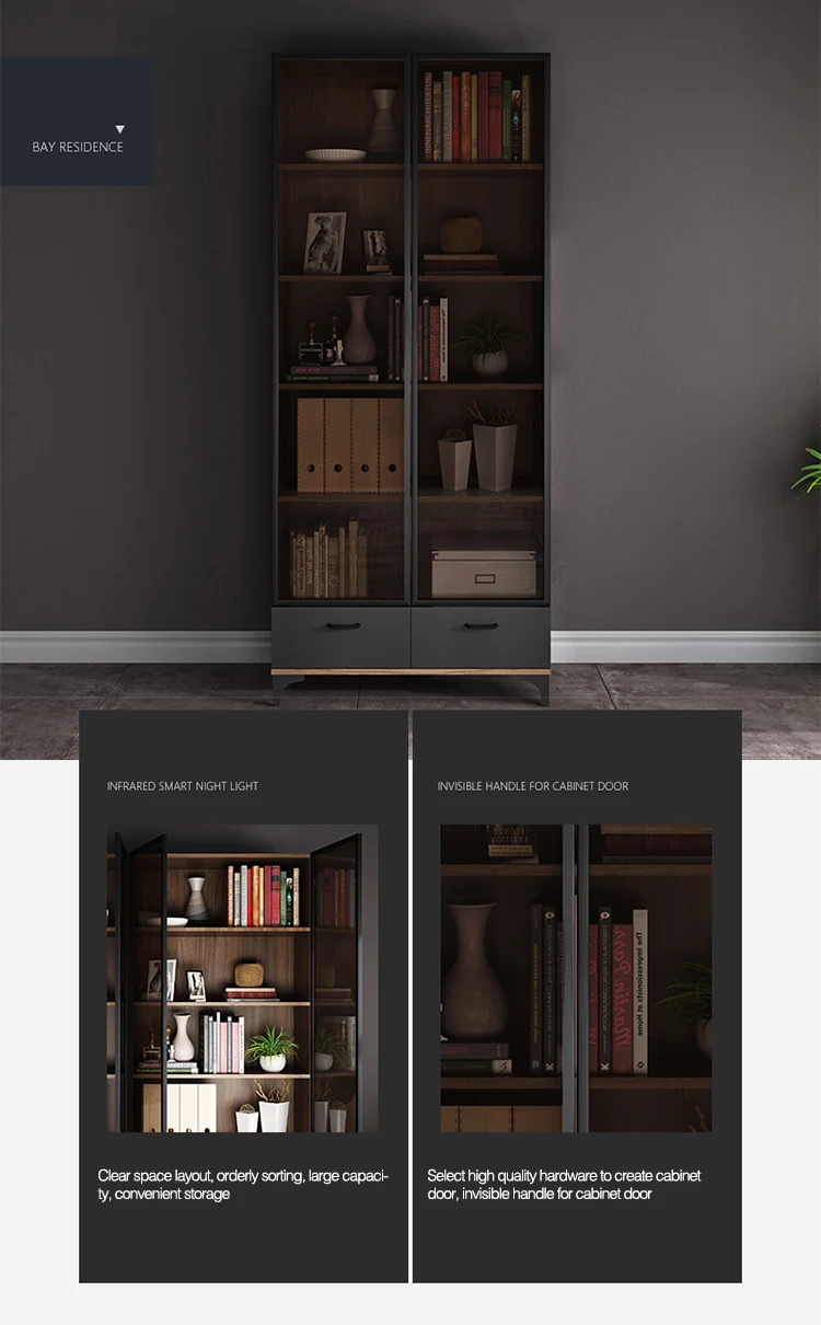 Modern simple bookcase small family study type glass door bookcase Storage Cabinet