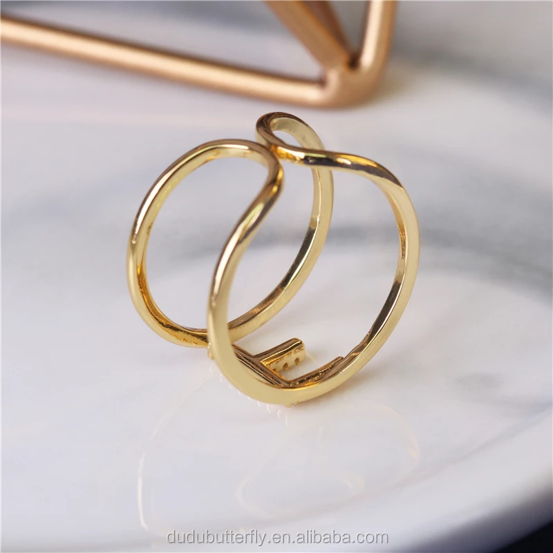 Personalized Letter N Ring 18k Gold Plated Adjustable Cubic Zirconia Initial Rings For Women And 