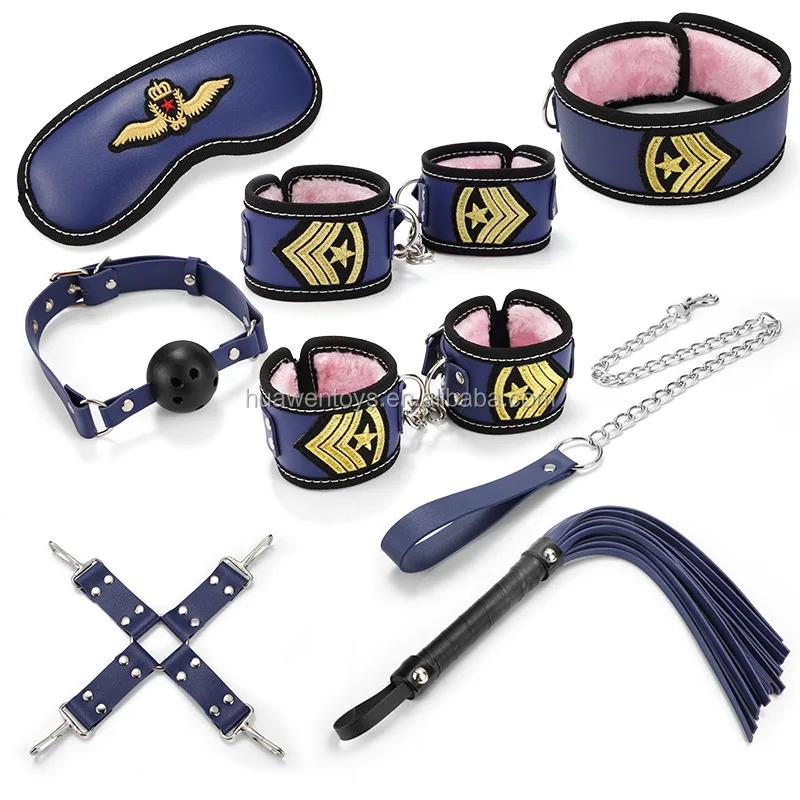 7pcs Sexy Uniform Bdsm Bondage Couple Plush Leather Stewardess Bdsm Kit