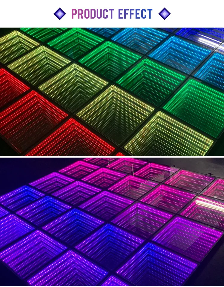 product 3d led mirror aluminum body moving lights colorful dance floor tiles with dmx512 control stage lighting384-9