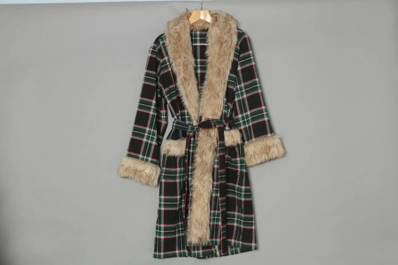 Wholesale fur collar women elegant pajama ladies vintage winter nightgown