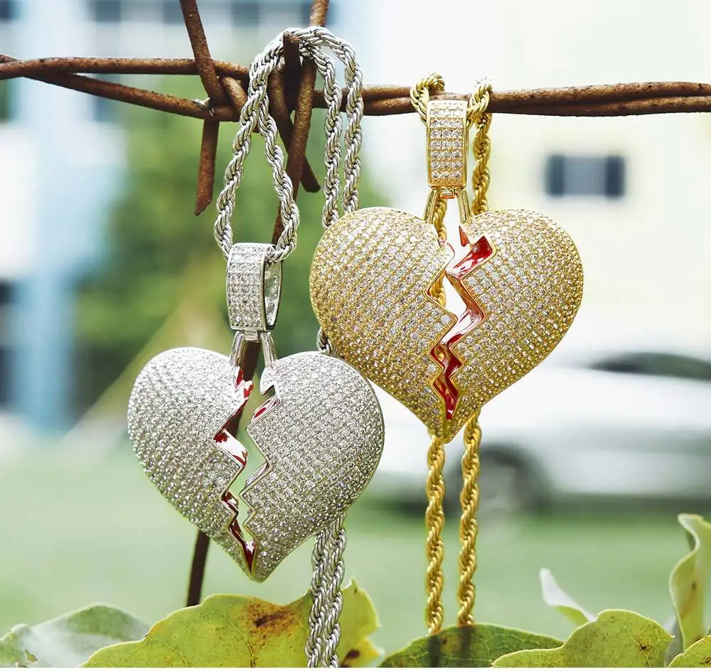 KRKC Gold Broken Heart Pendant - Iced Out Couple Jewelry