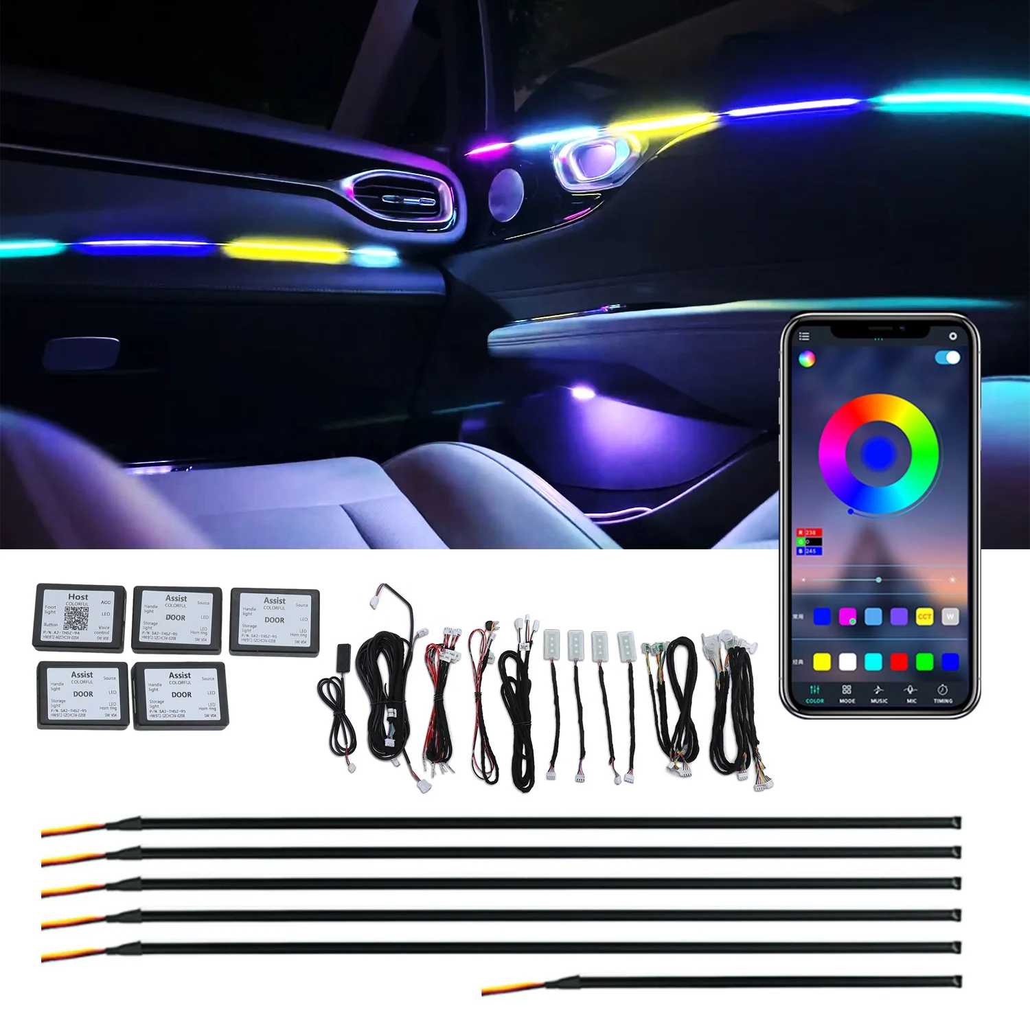 18 in 1 RGB Car Atmosphere Lights Dynamic Led Ambient Light Car