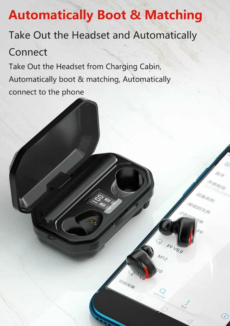 2020 Wireless Earbuds M15 Earphones LED Touch Control True Wireless Noise Cancelling Earphone With Microphone