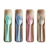 Eco Friendly Portable spoon fork chopsticks Wheat Straw Reusable Travel Biodegradable Tableware plastic cutlery sets with case