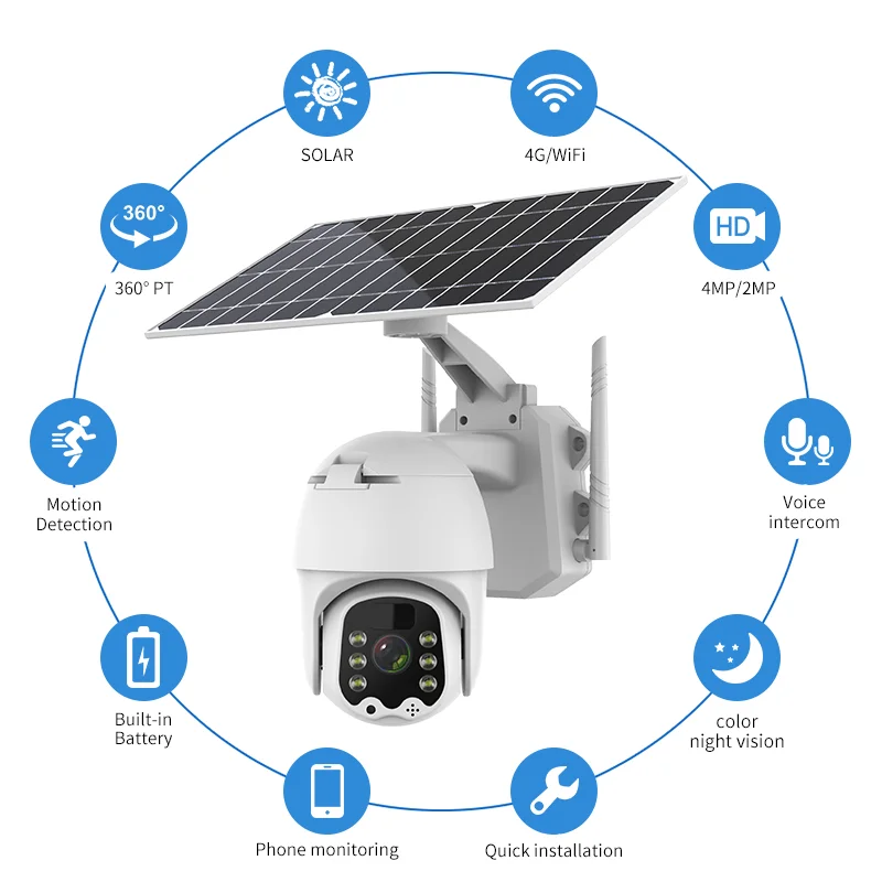 Outdoor Wireless Cctv Solar Powered System Ptz Camera 4g Smart Solar