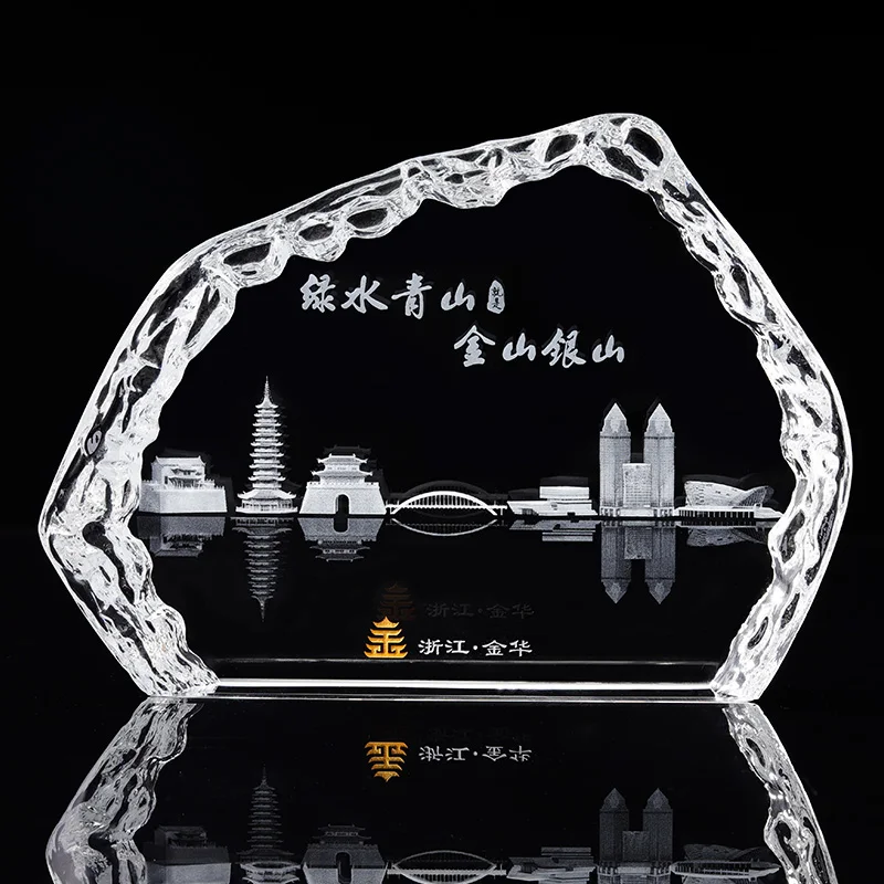 PuJiang High Quality 3D Crystal Clear Photo Frame UV Personalized Business Family Souvenir Wholesale Carved Iceberg Trophy Gift details